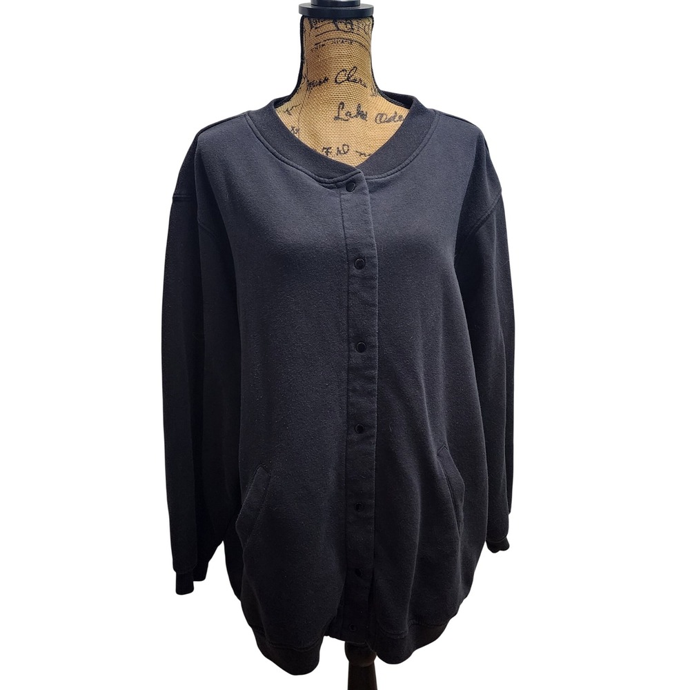 Blair‎ Womens 3XL Black Button Front Cardigan Sweatshirt Long Sleeve Pockets
